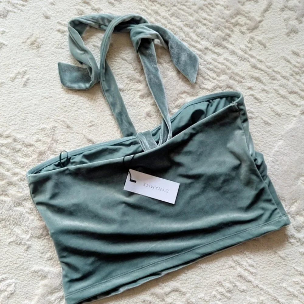 NWT Dynamite Velvet Halter Top with Cut Out - Green - Picture 7 of 8